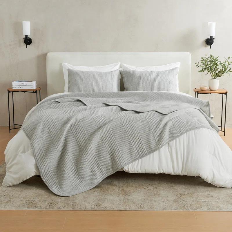 FreshFolds Jersey Cotton Blend Stitched Quilt Set with Shams