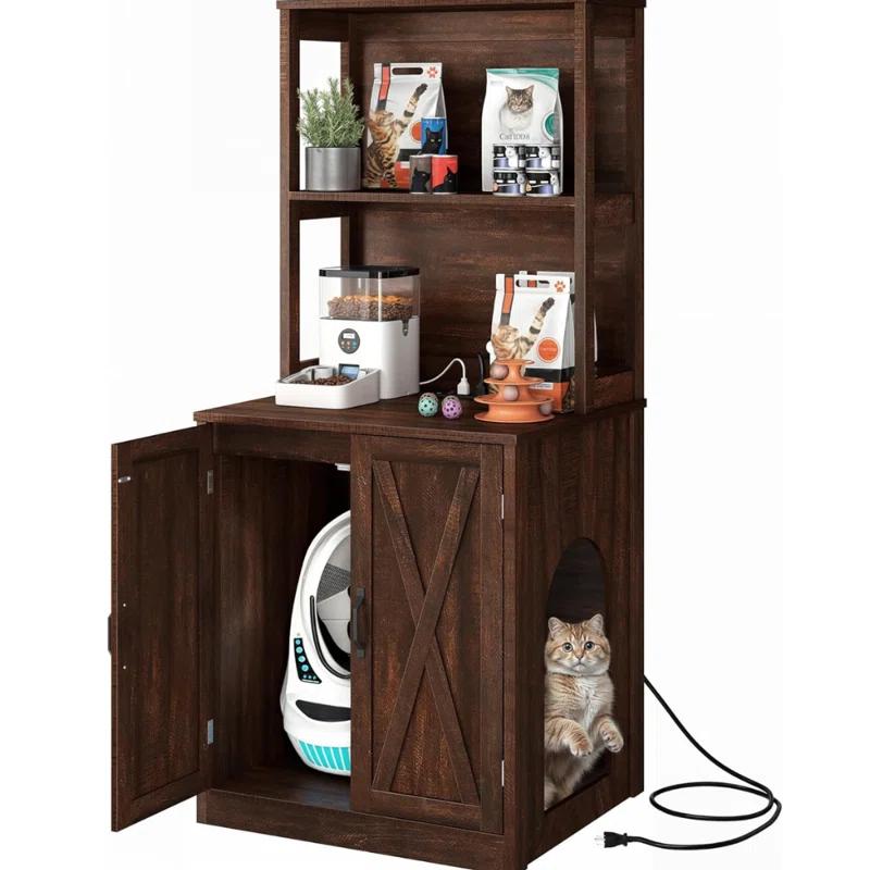 Archie & Oscar™ Alida Large Cat Litter Box Enclosure With Shelves And Doors, Hidden Litter Box Furniture