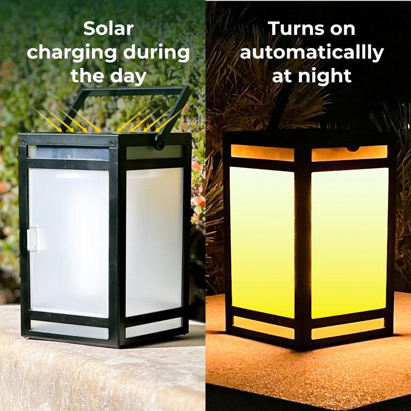 9" Black Solar Powered LED Outdoor Lantern