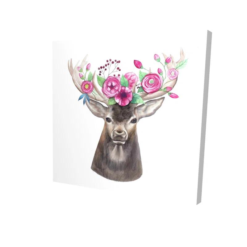 Begin Edition International Inc. " Deer Head With Flowers " by Begin Edition Painting Print