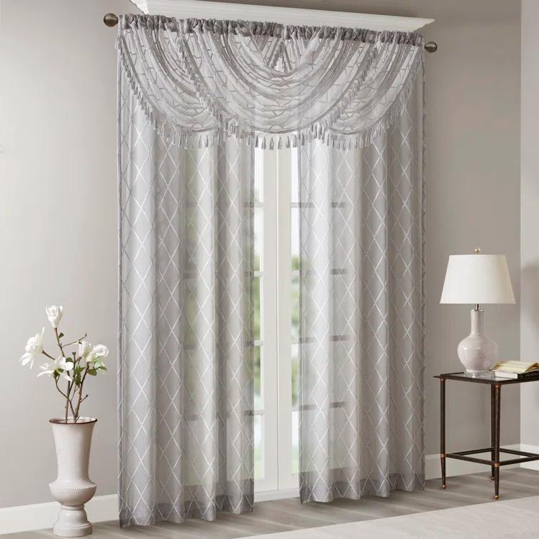 Madison Park Irina Diamond Sheer Embroidered Single Waterfall Valance
