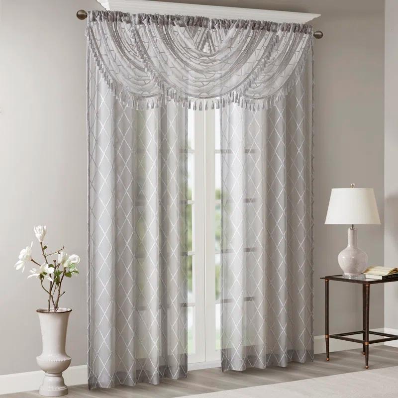 Madison Park Irina Diamond Sheer Embroidered Single Waterfall Valance