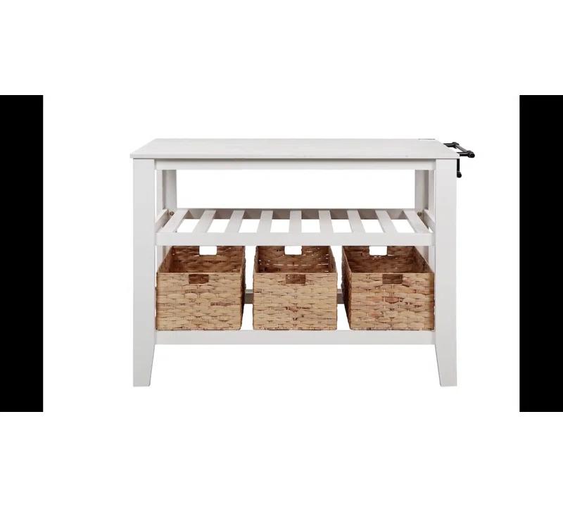 Birch Lane™ Argens Transitional Rectangular Kitchen Island with Natural Marble Top in White