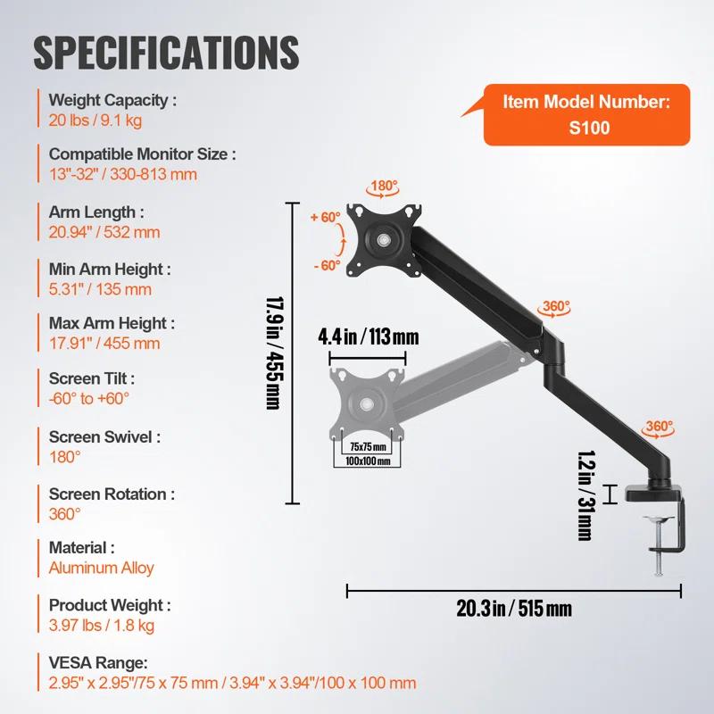 VEVOR VEVOR Single Screen Desktop Mount