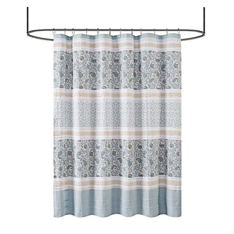 Blue and White Paisley Cotton Shower Curtain