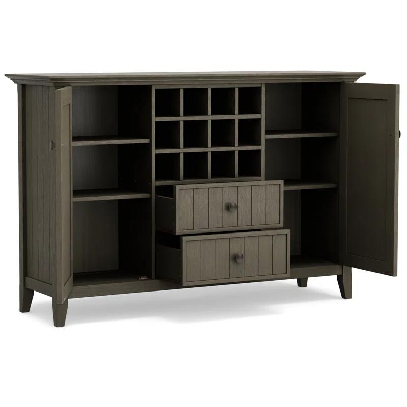 Simpli Home Bedford 54"W Solid Wood Sideboard Buffet and Wine Rack, 2 Drawers, and 2 Cabinets