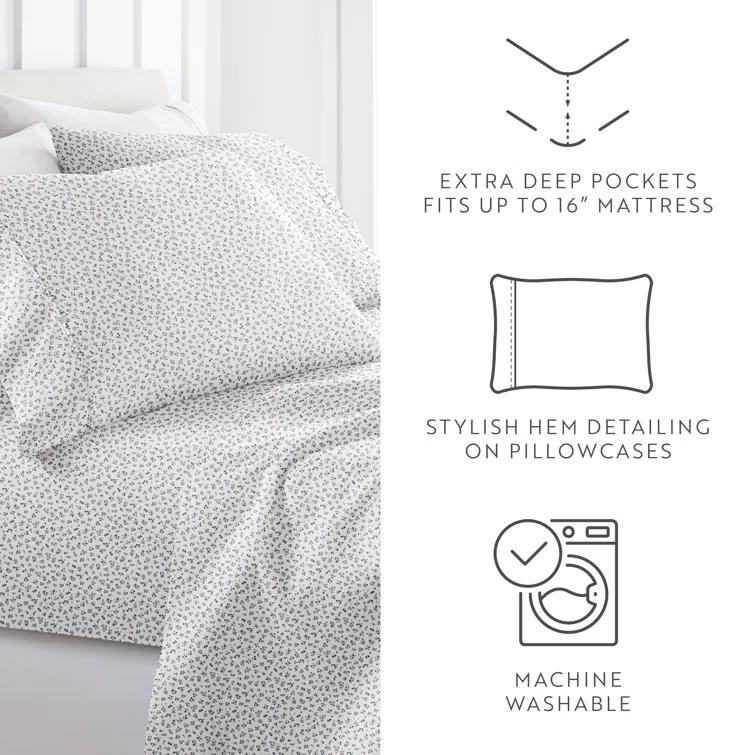 IEnjoy Home 4 Piece Sheet Set Patterned Microfiber Ultra Soft Bedding in Floral Dream