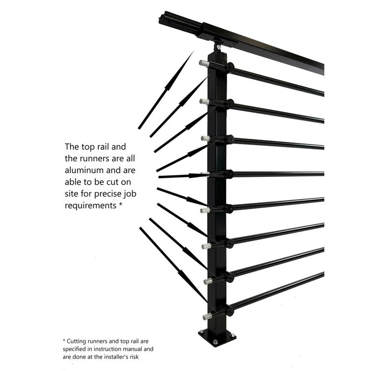 Concept Fusion Modern Horizontal Adjustable Railing Banister System for Staircases Balconies and Decks Complete Guard Railing Kit