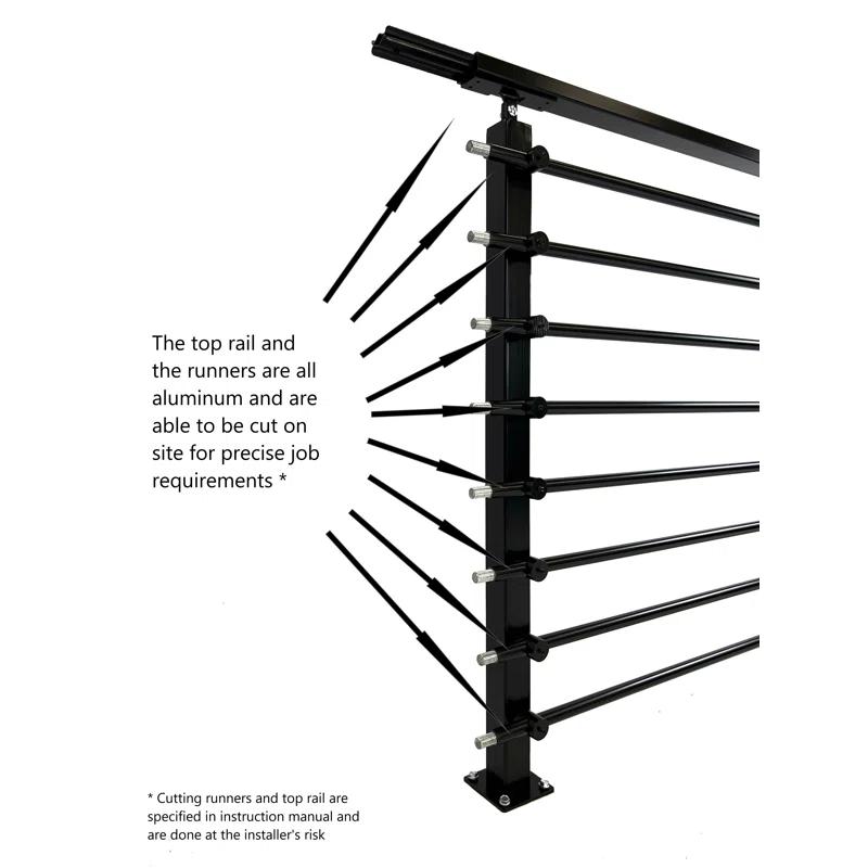 Concept Fusion Modern Horizontal Adjustable Railing Banister System for Staircases Balconies and Decks Complete Guard Railing Kit