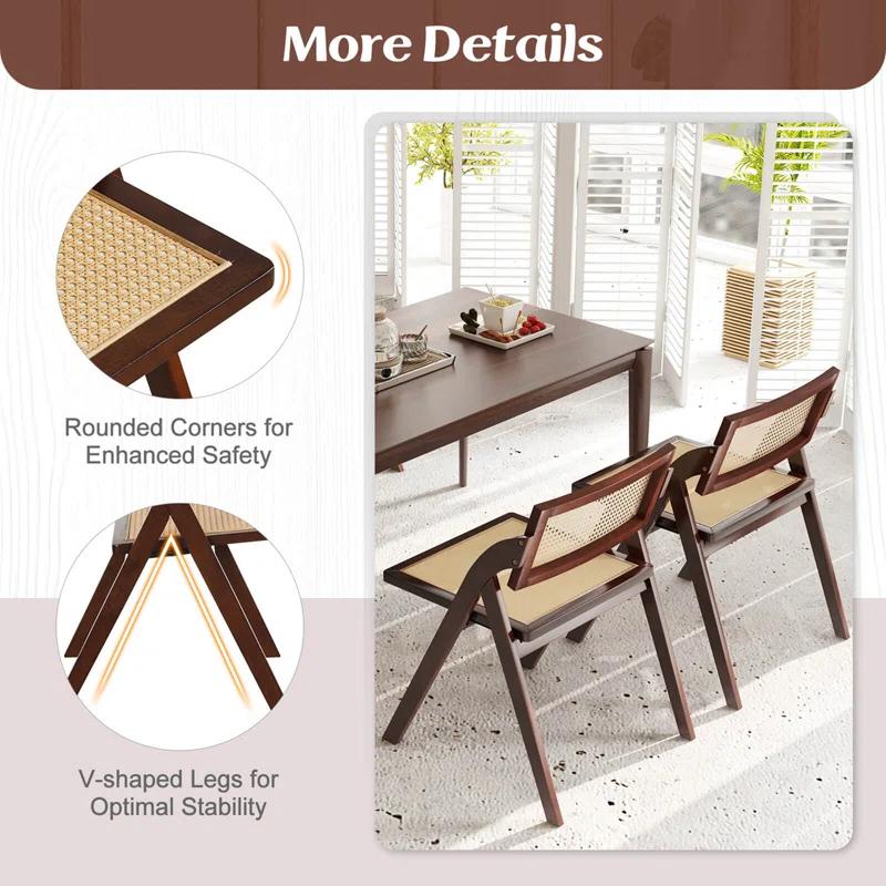 Bayou Breeze Bayou Breeze Foldable Dining Chairs Set Of 2 With Woven Rattan Backrest & Seat Rubber Wood Frame
