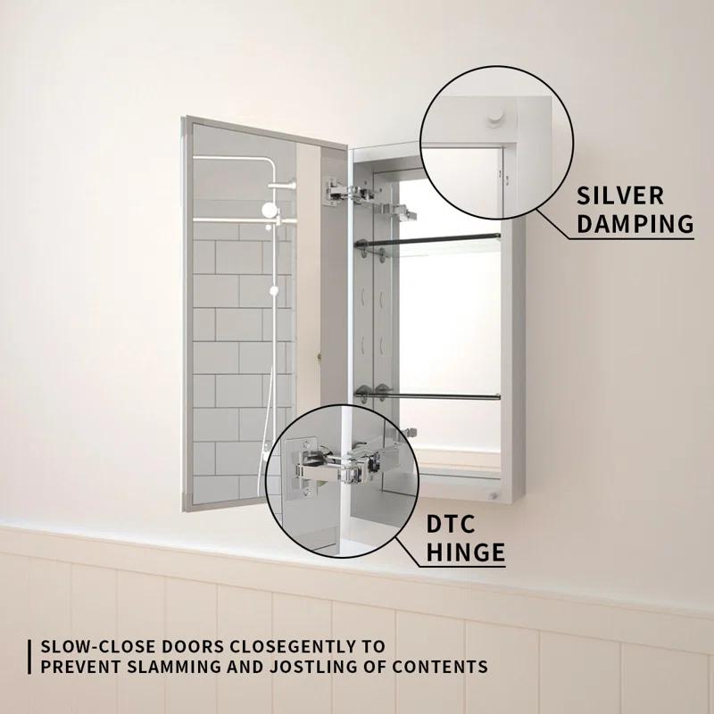 W 24'' H Frameless Medicine Cabinet Mirror 2 Adjustable