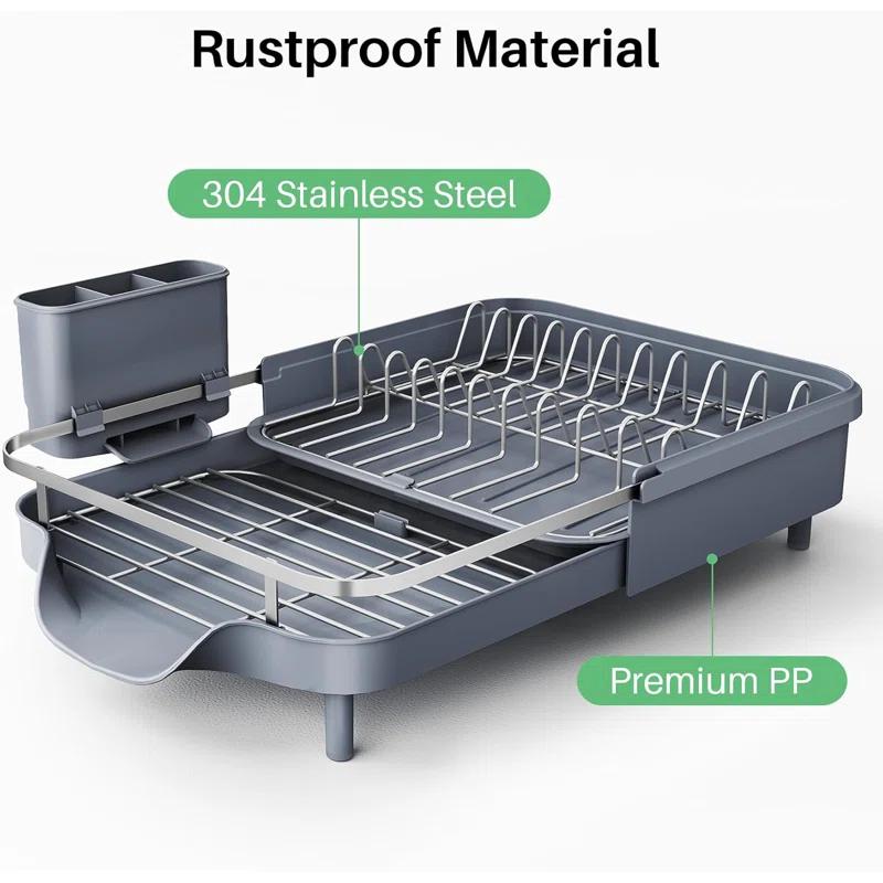 Anadea Dish Drying Rack, Expandable Dish Rack For Kitchen Counter, Stainless Steel Dish Drainer With Drainboard Set And Utensil Holder