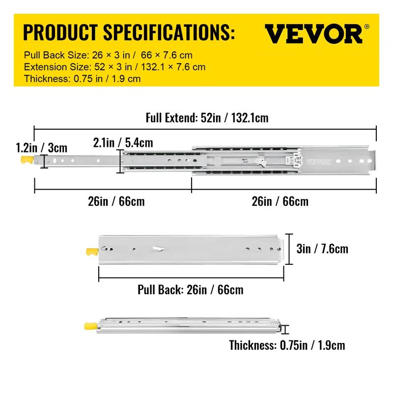 VEVOR Full Extension Soft Close Side Mount Metal Drawer Slide (Set of 2)