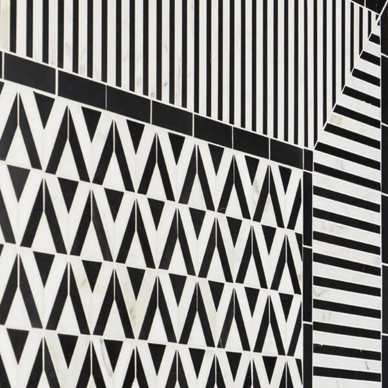 Bond Tile Florey Linear 7.87 in. x 8.31 in. Polished Marble Floor and Wall Mosaic Tile