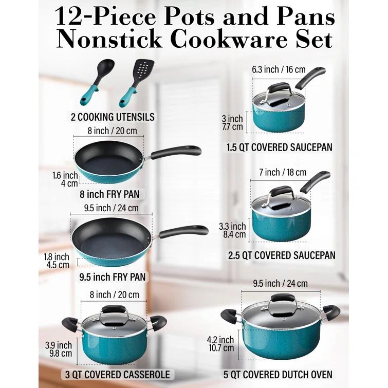 Cook N Home Cook N Home Non-Stick Aluminum Pots and Pans Kitchen Cookware Set 12 Piece
