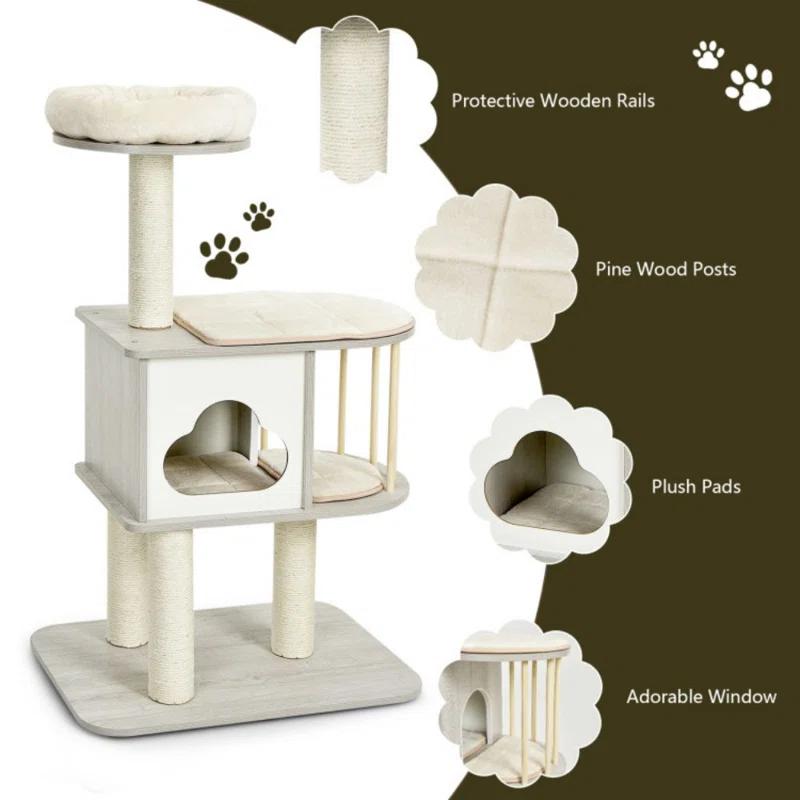 Archie & Oscar™ 46" Modern Wooden Cat Tree With Platform & Washable Cushions For Kittens & Cats