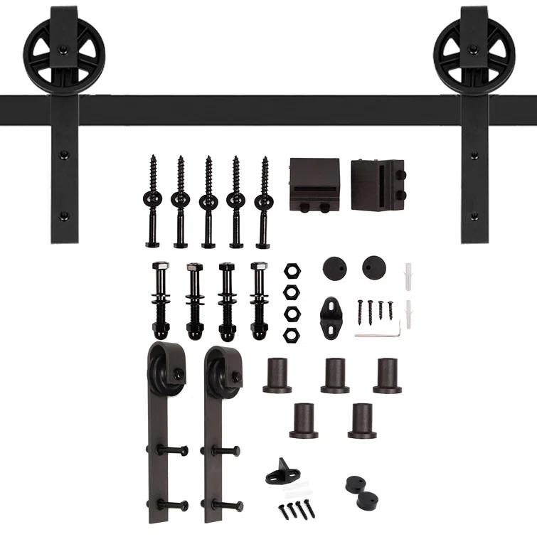 Mr. Wood K style Paneled Solid Core Wood Double Sliding Barn Door with Hardware Kit (Set of 2) - Assembly Needed