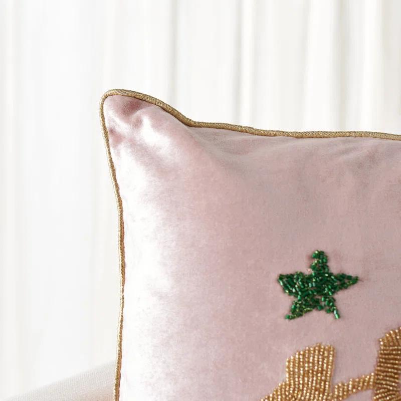 Pink Cotton-Viscose Joy Pillow with Beaded Design