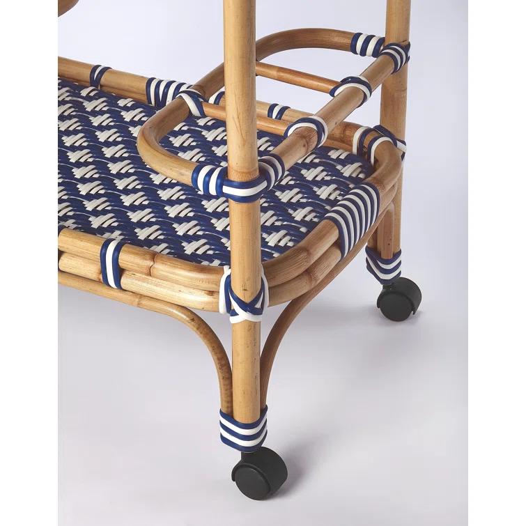 Butler Specialty Selena Rattan Bar Cart In Blue And White