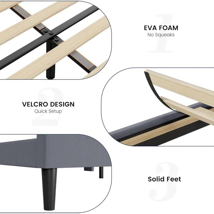 Ebern Designs Upholstered Bed Frame with Wingback Headboard, Luxurious Velvet Upholstery Platform Bed, Wooden Slat Support - Box Spring Optional,Easy Assembly