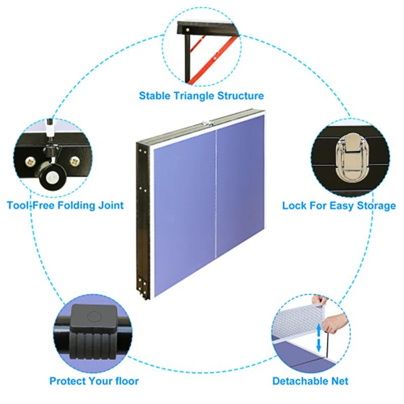 ALPHANEO Table Tennis Table Midsize Foldable  And  Portable Ping Pong Table Set With Net And 2 Ping Pong Paddles For Indoor Outdoor Game