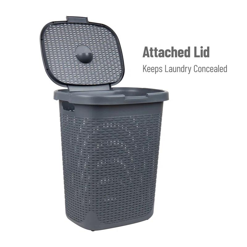 Mind Reader Mind Reader 50L Slim Laundry Hamper, Clothes Basket, Lid, Plastic, 17.65" L x 13.75" W x 21" H (Set of 2)