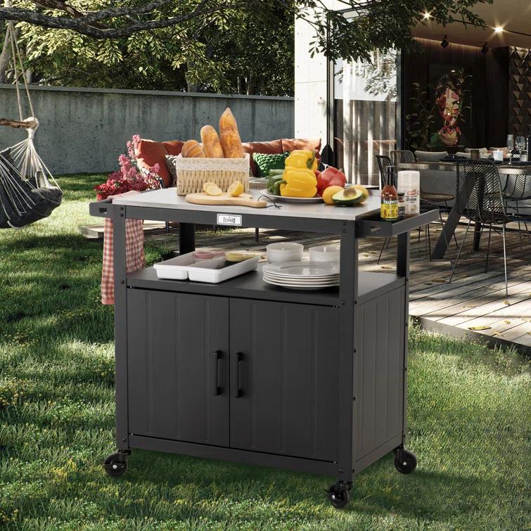 Feasto Feasto 35''H x 32''W Cabinet Utility Cart with Wheels, Outdoor Grill Cart, Rolling Kitchen Cart for BBQ Food Prep