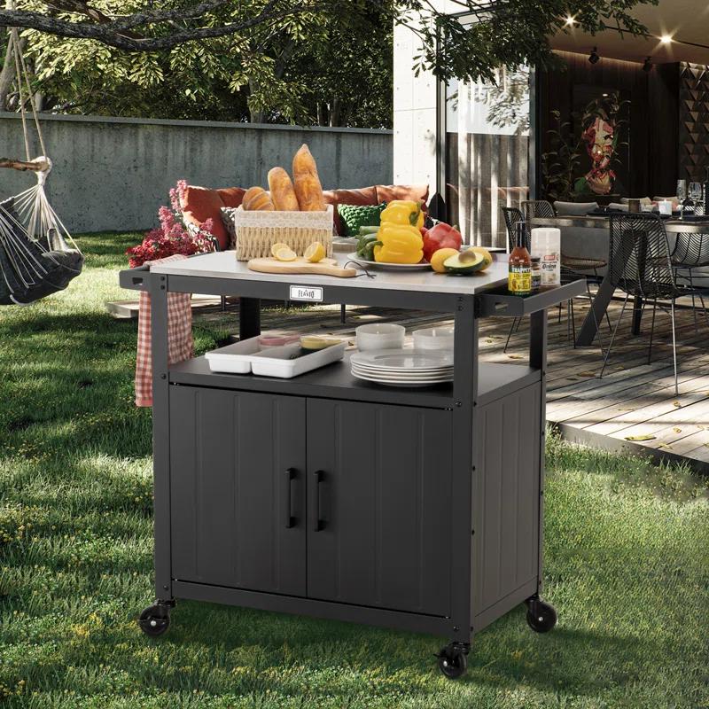 Feasto Feasto 35''H x 32''W Cabinet Utility Cart with Wheels, Outdoor Grill Cart, Rolling Kitchen Cart for BBQ Food Prep