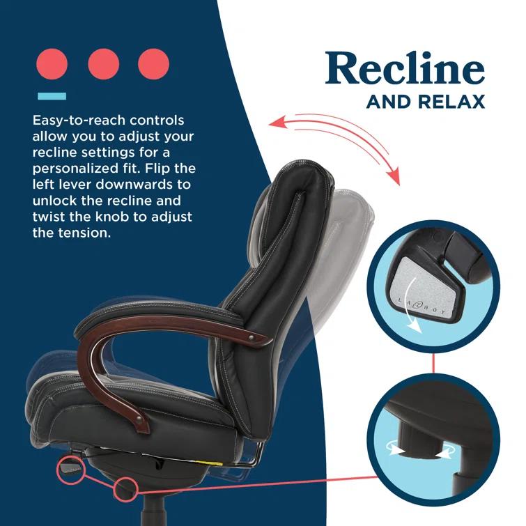 La-Z-Boy La-Z-Boy Bellamy Executive Office Chair with Memory Foam Cushions, Real Wood Arms and Swivel Base, Waterfall Seat Edge, Faux Bonded Leather