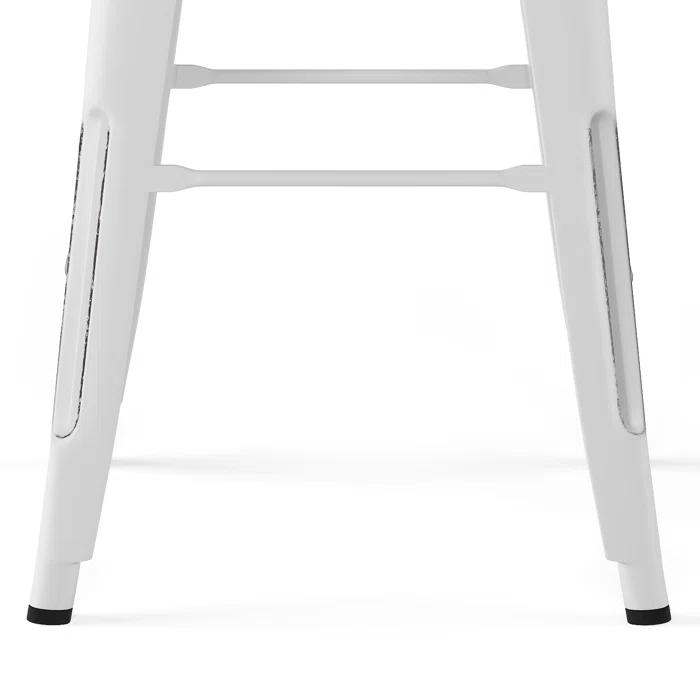 Simpli Home Rayne Metal Industrial Stool with Curved Back, Cross-Brace, and Footrest