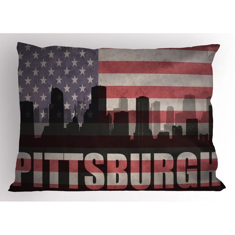 Ambesonne Ambesonne City Pittsburgh Pillow Sham 2 Pack Flag Grunge Themed Coral Lavender Dark Grey