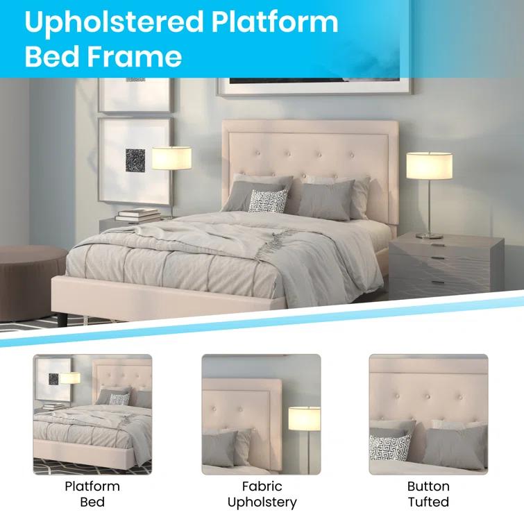 Lark Manor™ Aluino Panel Button Tufted Upholstered Platform Bed Frame - No Box Spring Required
