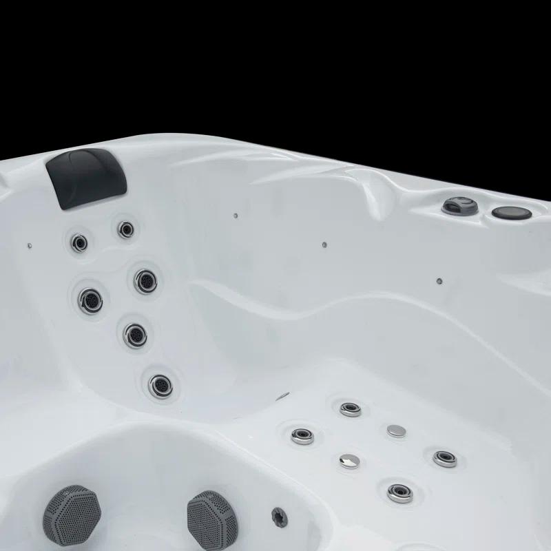 Surfaces 3-4 Person 36-Jet 72-Port Double-Lounger Hot Tub Spa with Bluetooth, Stainless Steel Heater, Programmable LED Lighting, Insulated Cover Included