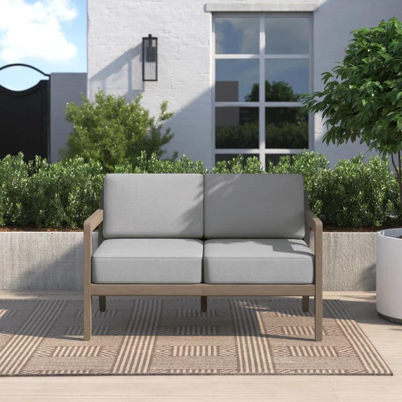 Gray Acacia Wood Outdoor Loveseat with Cushions