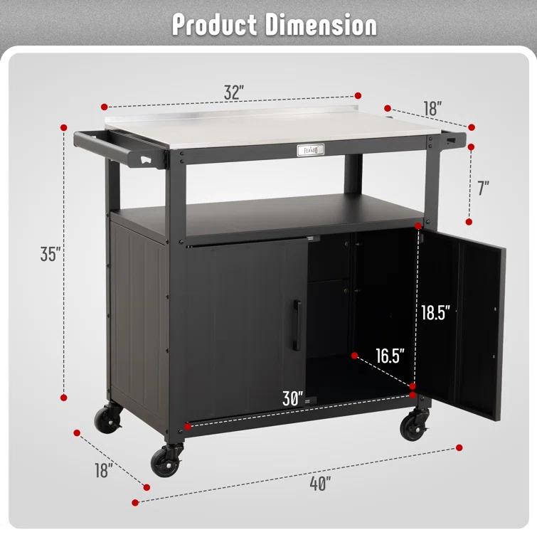 Feasto Feasto 35''H x 32''W Cabinet Utility Cart with Wheels, Outdoor Grill Cart, Rolling Kitchen Cart for BBQ Food Prep