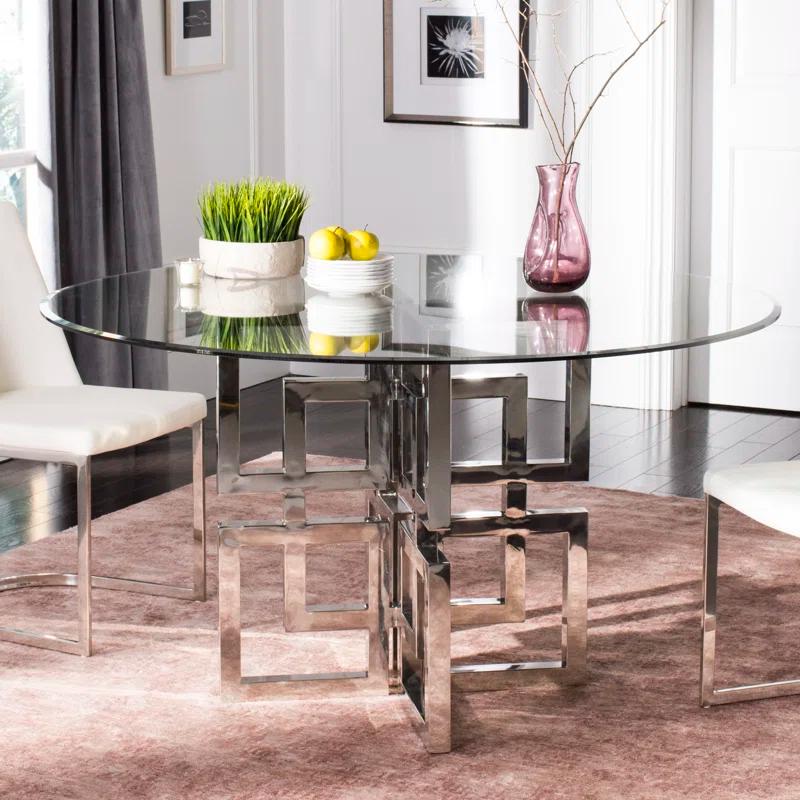 Safavieh Couture Harlan Round Glass Top Metal Base Dining Table
