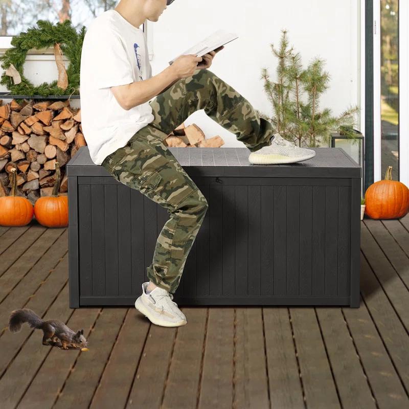 Hokku Designs Waterproof 120 Gallon Large Outdoor Indoor Patio Storage Deck Box , Outside Storage Bin for Cushion Pillows, Towels, Garden Tools