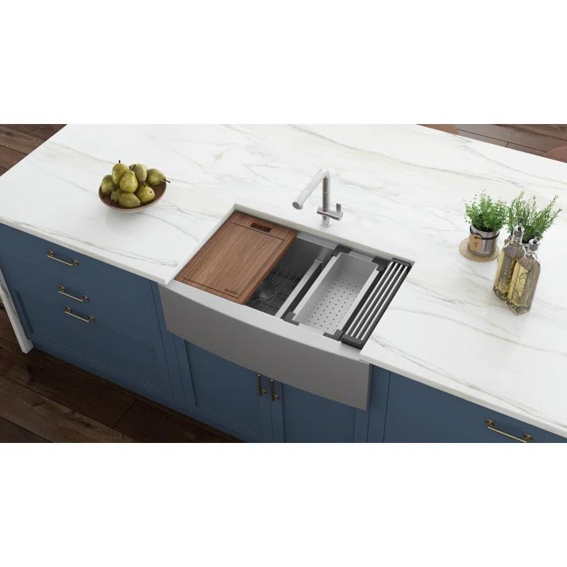Ruvati RVH9301 Ruvati 36" Apron-front Workstation Low-Divide 50/50 Farmhouse Kitchen Sink Stainless Steel