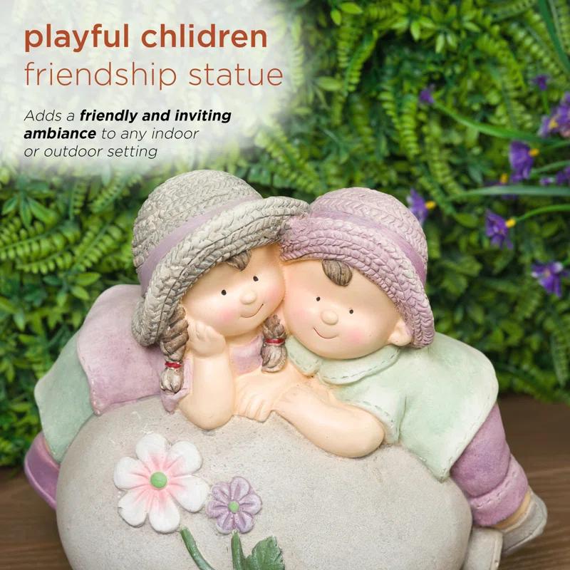 Alpine 11"H Children Leaning on Stone Garden Statue