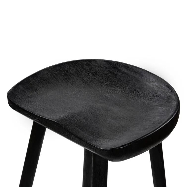 Contemporary Matte Black Solid Wood & Iron Bar Stool