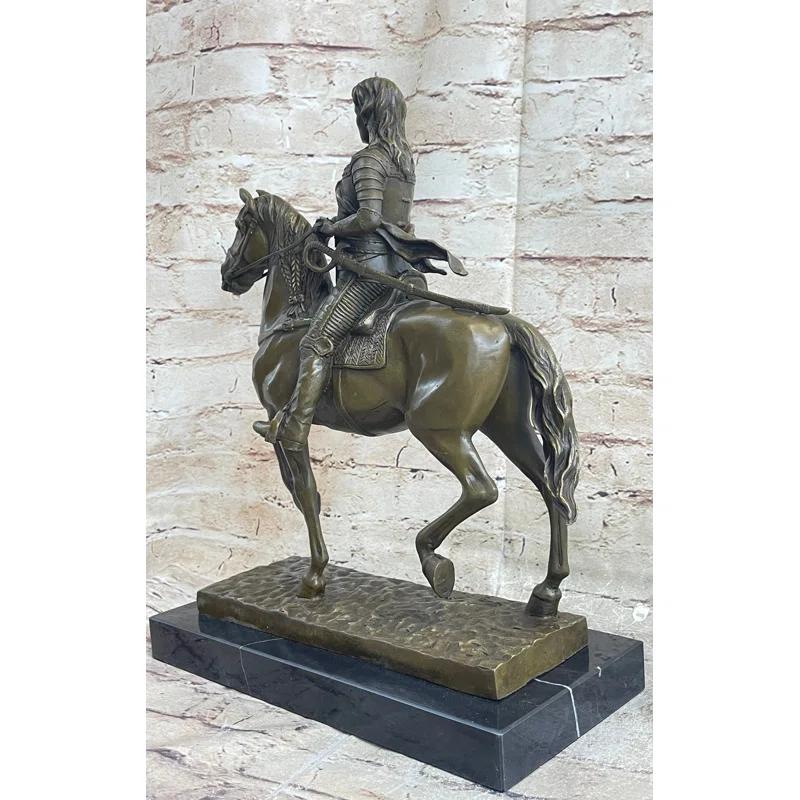 Canora Grey Tarunjot Medieval Armored Knight On Horseback Bronze Statue Sculpture Marble Base 15 Inches X 12 Inches