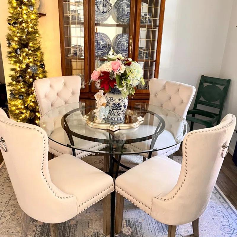 Rosdorf Park High-end Tufted Velvet Upholstered Nailhead Dining Chair