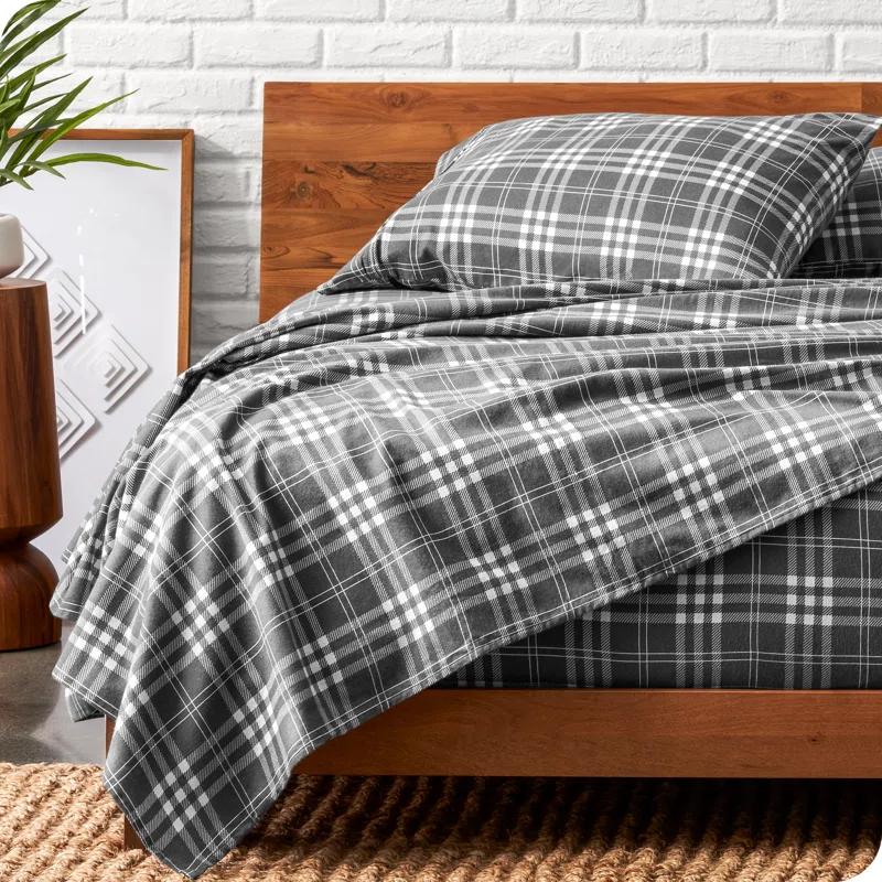 Bare Home Flannel Machine Woven Plaid Sheet Set