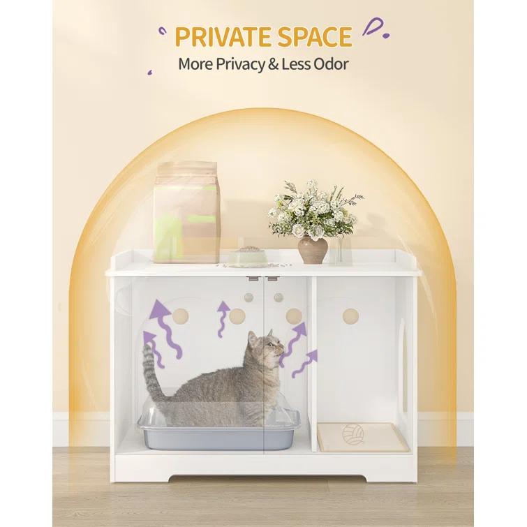 Tucker Murphy Pet™ Bohy Cat Litter Box Enclosure with Handles, Hidden Litter Box Furniture with Removable Partition, Wooden Pet House Side End Table, for Living Room, Bedroom