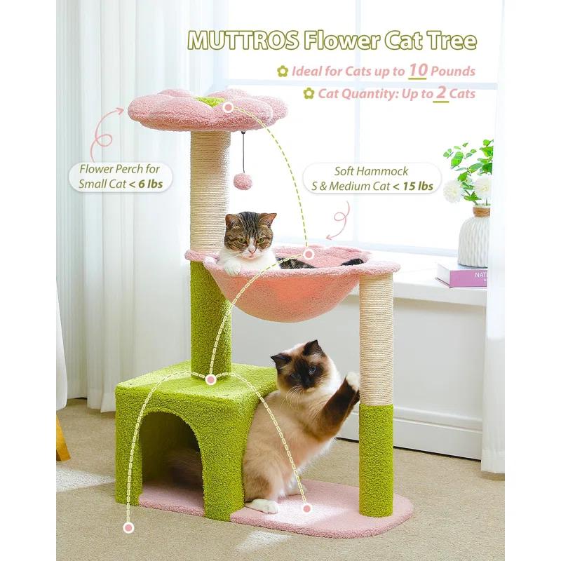 Tucker Murphy Pet™ Flower Cat Tree With Large Metal Frame Hammock, 35" Cute Cat Tower With Sisal Scratching Posts For Small Indoor Cats, Cat Condo With Pink Top Perch For Kittens, Pink