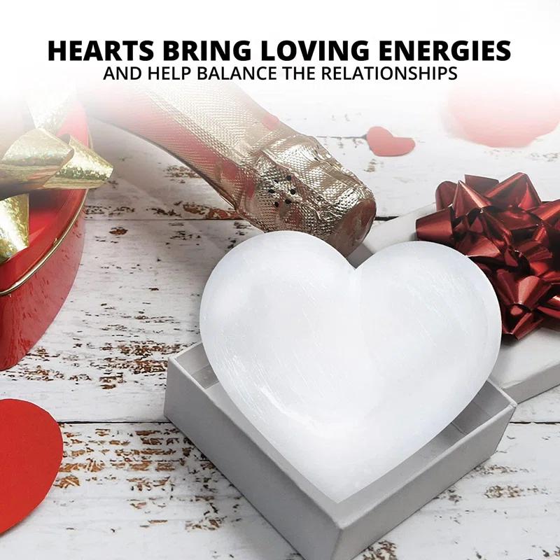 Himalayan Glow Selenite Crystal Heart Stone, Healing & Calming Selenita Spar Love 10 cm, White