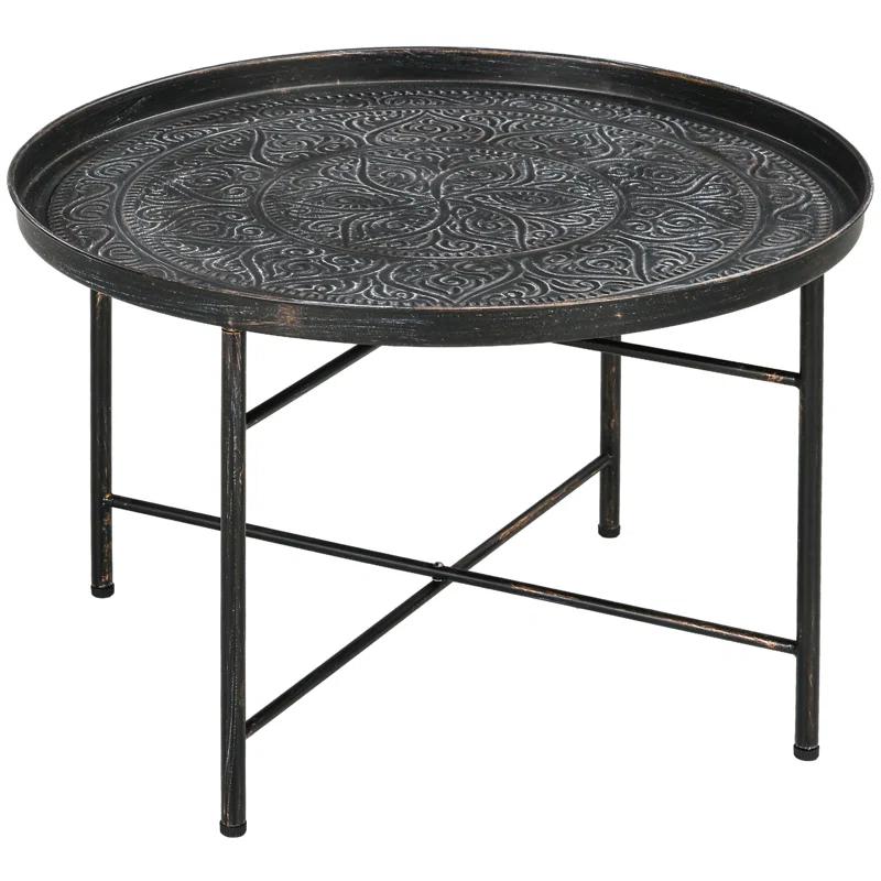 Dakota Fields 24" Round Coffee Table with Hammered Tray Top & Metal Frame