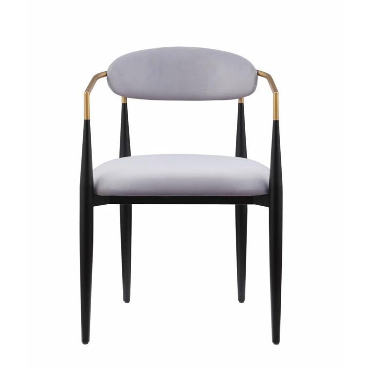 Benjara Kenny 21 Inch Dining Chairs, Fabric, Foam Padding, Gold and Black Metal (Set of 2)