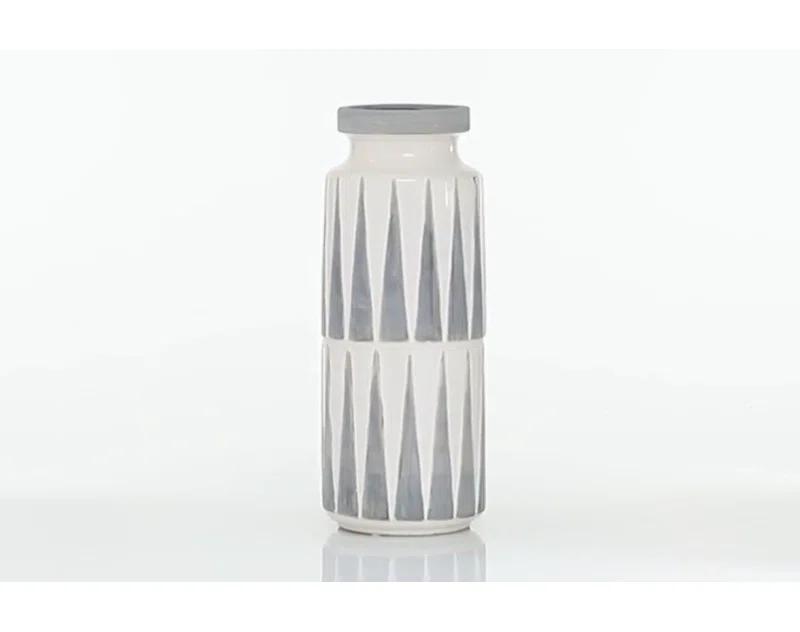 Novogratz Ceramic Decorative White Vase with Triangle Patterns