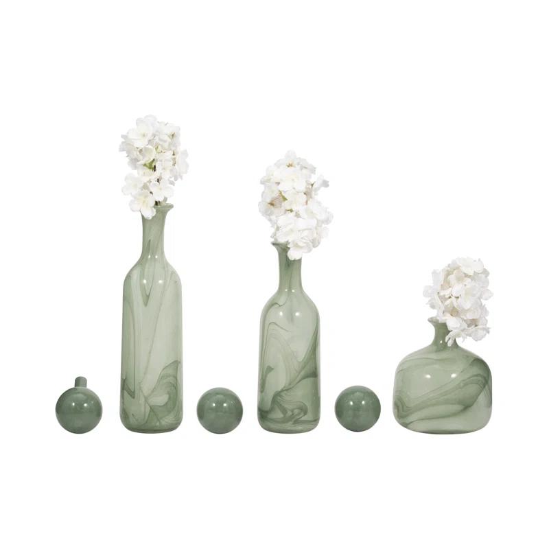 Brayden Studio® Elegant Verena Lidded Glass Bottles, Vintage - Chic Home Decor, 12 and 17 and 19", Set of 3
